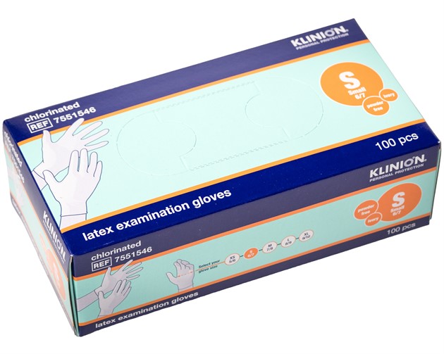 Handskar Latex puderfri Klinion Protektion S 100st/fp